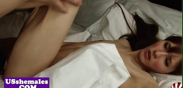  Smalltitted ladyboy cockriding while jerking